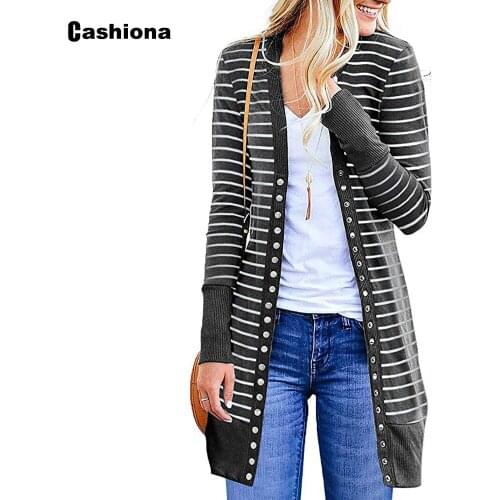 2020 Single Breasted Patchwork Stripes Trench Coats Autumn New Women Clothing Long Cardigans Knitted Coat Basic Outerwear Femme