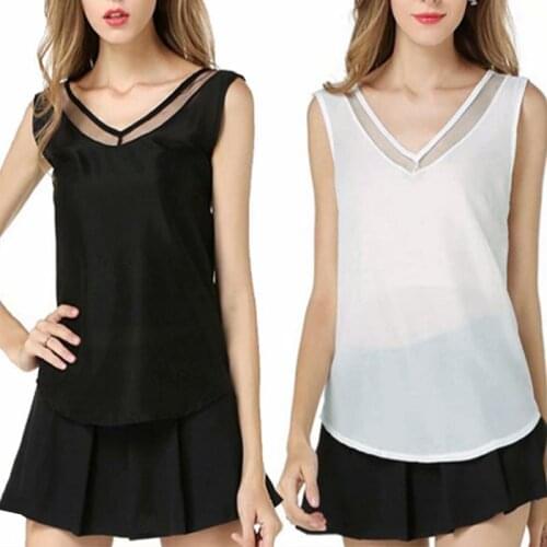 New Women V-neck Gauze Vest Chiffon Tees Shirt Womens Clothing Black White Solid Color Summer Female Casual Sleevesless Tops