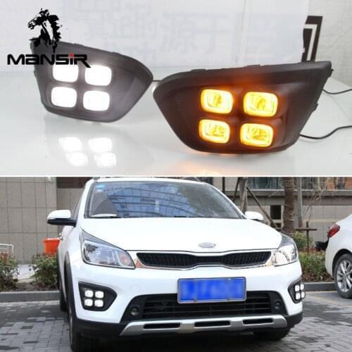 12V LED DRL Daylights For Kia Rio X-line X line 2017 2018 2019 Yellow Turn Car Headlight Daytime Running Light Fog Lamp