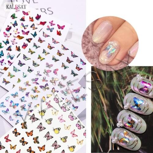 3D Nail Art Sticker Decoration Colorful Laser Butterfly glow dark Nail Stickers Self Adhesive Design Manicure Sticker for Nails