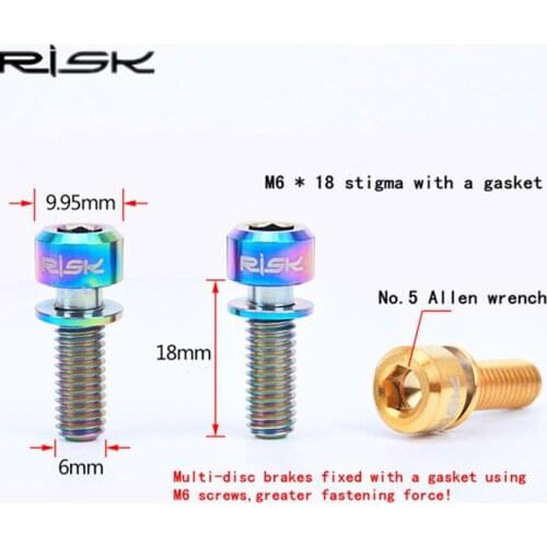 4pcs Disc Brake Screws Titanium MTB Mountain bike M6*18/M6*20mm Bolts Clamp Screws With Gasket Stigma Cone Head