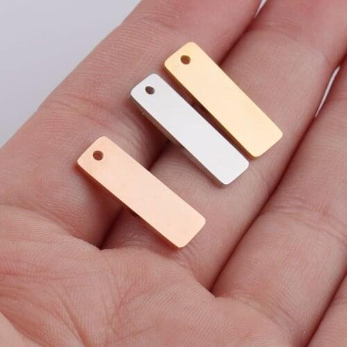50pc 6*18mm Gold/rose Color Stainless steel Mirror polish Blank Rectangle Charm For Necklace DIY Women Handmade Jewelry