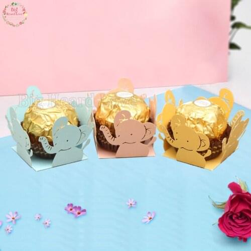50pcs/lot Laser Cut Cute Cartoon Elephant Candy Bar Wedding Favor Chocolate Bar Baby Shower Party Candy Box Baby Shower Supplies