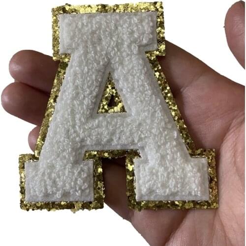 2021 New 3D White A-Z 26 Letters Glitter Chenille Embroidered Patches Iron on Alphabet Letters Embroidery Applique 1 Set