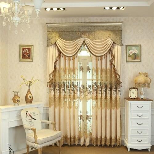 Beige luxury embroidered villa European Window curtains for living room high quality elegant curtains for bedroom hotel kitchen