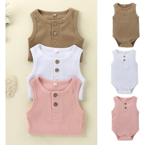 Newborn Baby Girl Clothes Little Girl Clothing For Babies Solid Ribbed Bodysuit Stitch Sleeveless Romper 6 9 12 18 Months