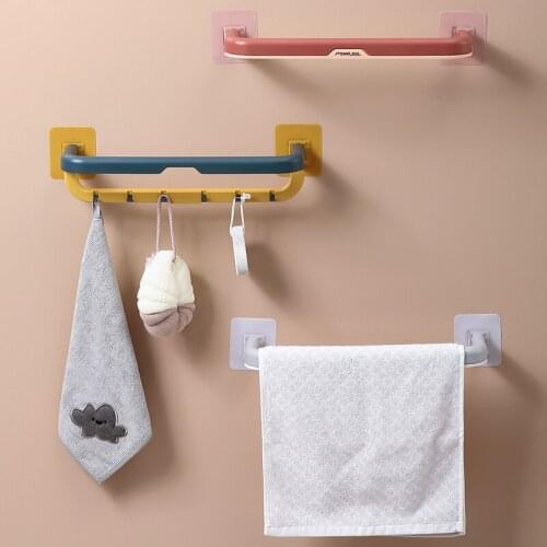 Adhesive Double Dual Hand Towel Rack Bar Set Pipe Bathroom Kitchen Toilet Wall Mounted Mount Hanging Holder With Storage Hooks
