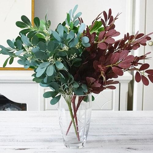 9 Branches Artificial Green Red Jujube Leaves Fake Photographing Background Plants Prop Restaurant Hotel Shop Vase Home Decor