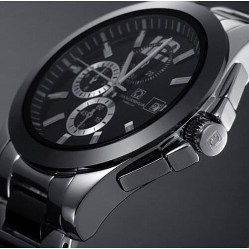 CARNIVAL fashion Watch men High end Multifunction chronograph Quartz Watch with Ceramics band,Calendar,6 pins dial,Luminous hand