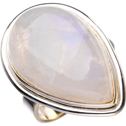 StarGems Natural Rainbow Moonstone Handmade 925 Sterling Silver Ring 6.75 D5147