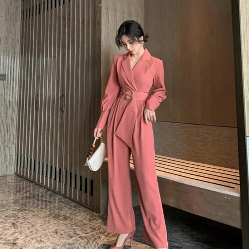 Ol Jumpsuits For Women 2020 New High Waist Solid Bandage V Neck Korean Office Wear Fashion Bodysuit Bow WomenS Pantsuit AA5597