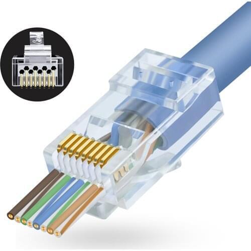 CNCOB RJ45 Connector Cat6 UTP Gold Plated Pass Through Ethernet Cables Network RJ-45 Crystal Heads Cat5 Cat5e