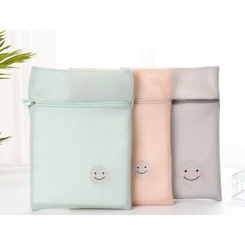 Colorful Smiley Embroidery Dirty Laundry Bag Folding Mesh Washing Machine Net Bag Bra Laundry Basket Underwear Socks Washing Bag