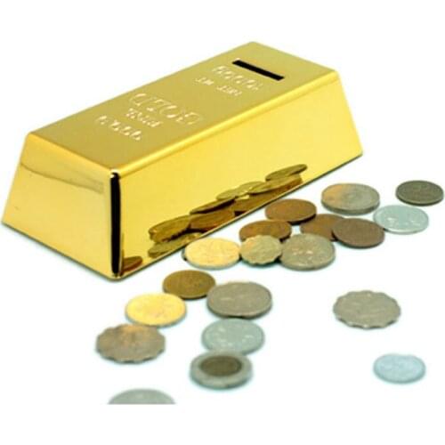 Creative ABS Brick Piggy Bank Gold Bullion Coin Box Case Saving Money Box for Kids Children Birthday Gifts