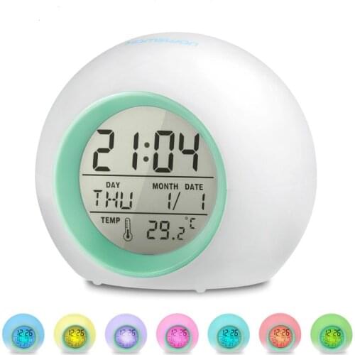 Multi-function round colorful night light alarm clock lovely spherical children color desk clock