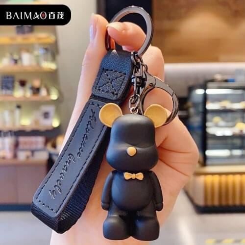 Trendy Nordic Bow Tie Bear Keychain Female Cute Cartoon Car Key Chain Resin Doll Key Pendant Birthday Gift Cross-border Hot Sale
