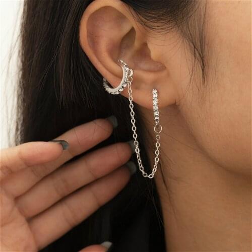 Trendy Crystal C-shaped Tassel Aesthetic Earrings Set Korean Style Moon Snake Pendant Stud Earrings Jewelry Wedding Party Gift
