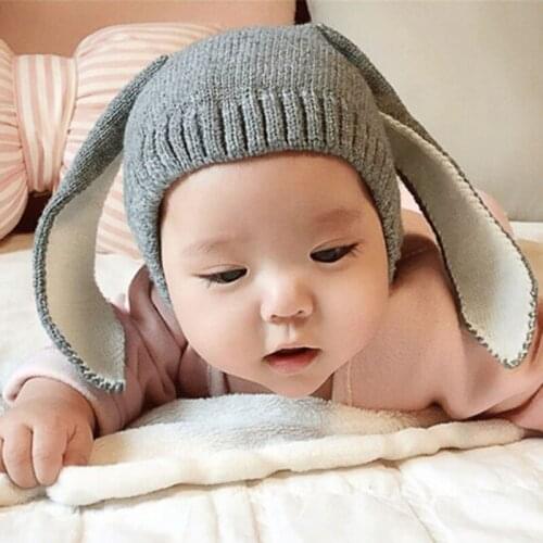 Autumn Winter Toddler Infant Knitted Baby Hat Adorable Rabbit Long Ear Hat Baby Bunny Beanie Cap Photo Props Hip Hop Skullies