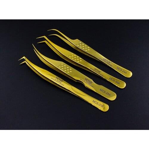 VETUS Goldon Eyebrow Tweezers High Precision Beauty Makeup Tweezers for Volumn Eyelashes Extension Excellent Closure