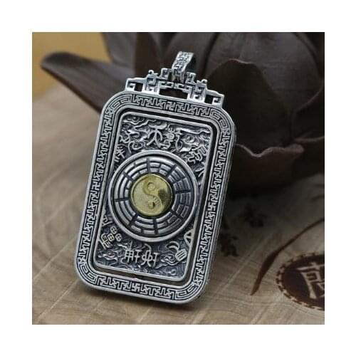 NEW Vintage 925 silver Fengshui Yinyang pendant sterling silver Taichi Bagua pendant real silver Good Luck Turning Pendant