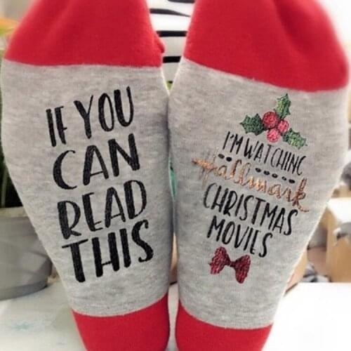 Casual unisex Christmas socks letters women socks Cotton red socks if you can read this sock Happy Funny socks christmas gift