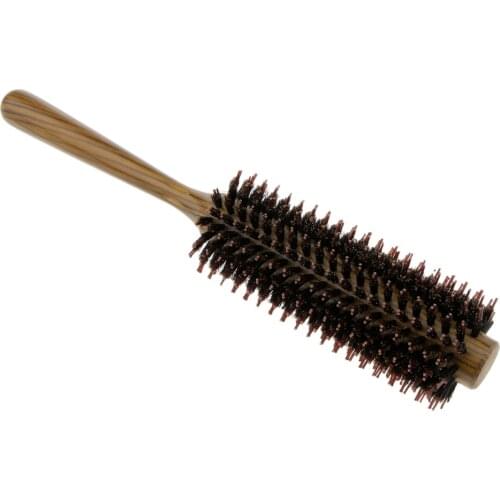 Pro Bristle Round Wood Handle Hairdressing Curling Hair Styling Comb Brush
