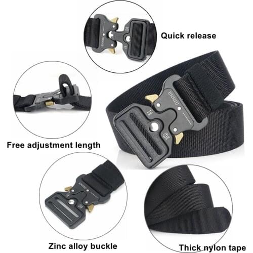 Adjustable Tactical Belt Heavy Duty Webbing Belt Adjustable Military Style Nylon Belts with Metal Buckle Outdoor Training Belt