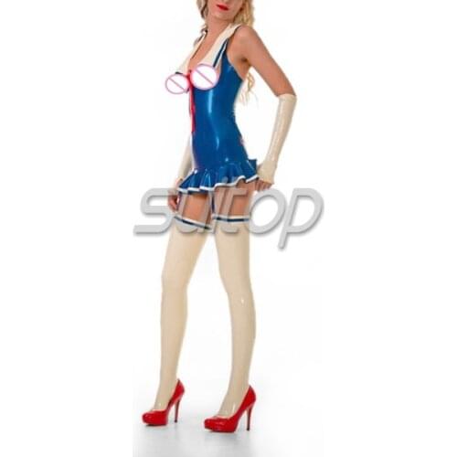 Sexy school girl rubber costumes uniforms latex sets dress gloves stocking cosplay latex whole sets SUITOP