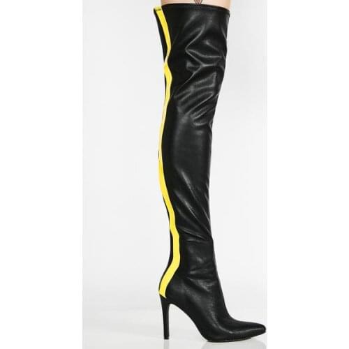 Sestito Woman Fashion Mixed Color High Heels Over-the-knee Boots Ladies Pointed Toe Side Zipper Long Boots Girls Pigskin Shoes