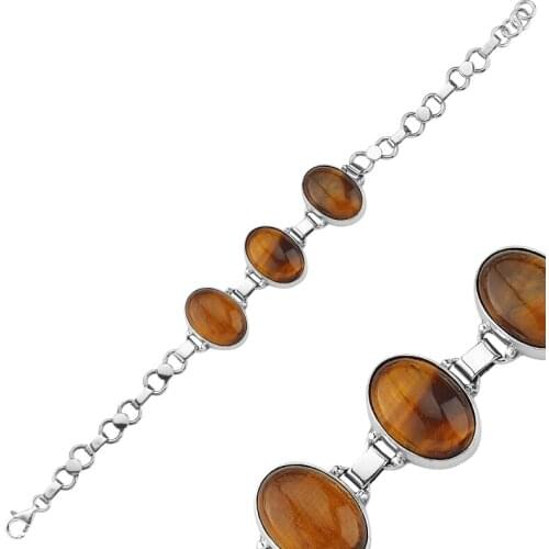 Silverlina Silver Tiger Eye Stone Handwork Bracelet