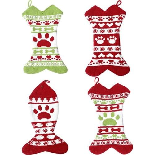 Cute Fish Bone Shape Hanging Ornaments with Dog’s Paw Patterns Christmas Decoration Socks for Kid