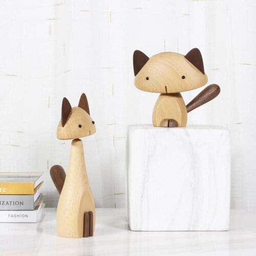 Nordic Wooden Cat Figurines Creative Rotatable Natural Beech Wood Baby Room Decor Crafts & Gifts Fashion Fat Cat Handicrafts New