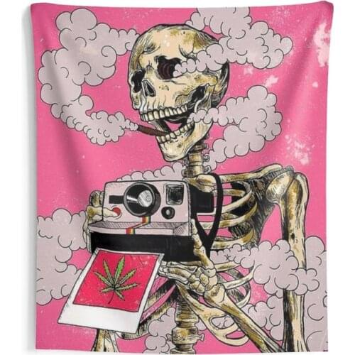 Skeleton Hippie Tapestry, Skull Wall Art Music Festival Flag