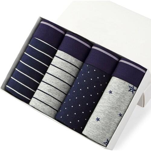 4pcs/Lot Mens Underwear Cotton Boxers Male Breathable Panties Striped Shorts Brand Underpants