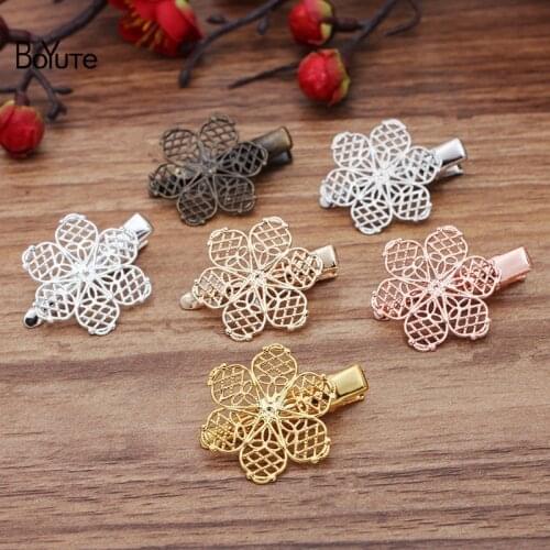 BoYuTe (20 Pieces/Lot) 25MM Filigree Flower Hair Clips Vintage Style Diy Hair Accessories Handmade Materials