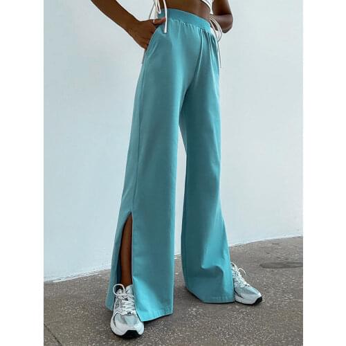Tossy Blue Pants For Women High Waist Sweatpants Wide Leg Loose Pants Female Streetwear Casual Joggers Autumn 2021 New Trousers