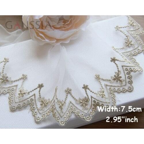 1yard Width:7.5cm Vintage Gold thread lace Trimming Embroidered Lace for Garment Wedding Dress Scrapbooking(ss-491)