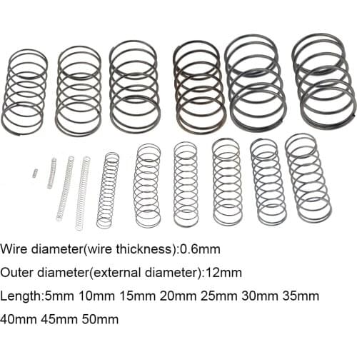 10PCS 0.6*12*5-50mm Spring Steel Small Compression Release Mechanical Return Spring Pressure Spring OD 12mm 0.6x12x5-50mm