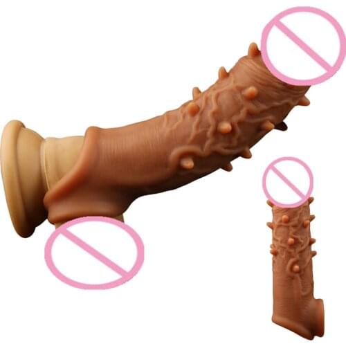 165mm Liquid Silicone Reusable Condom Penis Sleeve Extender for Men Penis Enlargement Spike Condom With Solid Glans Delay Time