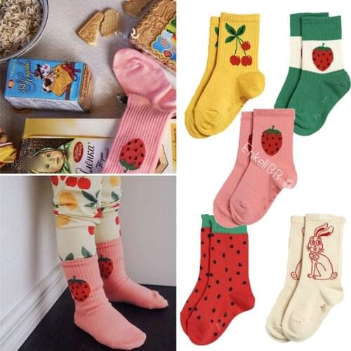 2pcs/lot EnkeliBB M* Children Boys Girls Summer Spring tube Socks Brand Design Cherry Strawberry Bunny Pattern Cotton Sock Kids