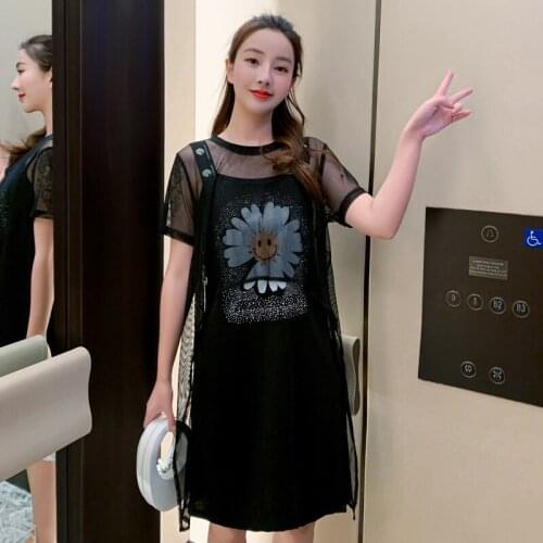 2292# Maternity Clothes Stylish Gauze Patchwork 2Pcs Maternity Dress Set Clothes for Pregnant Women Pregnant Women Suit