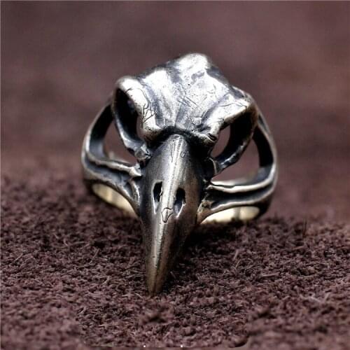 925 STERLING SOLID SILVER BIKER ROCKER BIRD HEAD GOTH MENS RING A5321