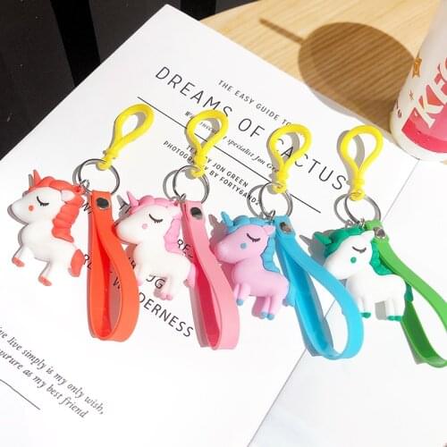 Rainbow PVC Cute Pony Anime Unicorn Key Chain Men and Women Bag Decoration Girls Keychain Womens Gifts Girls Jewelry Wholesale