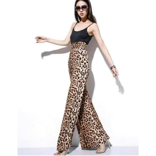 Spring Autumn Female Trousers High Waist Wide Leg Pants Women Casual Leopard Print Loose Pants Floor Length Party Office Wear