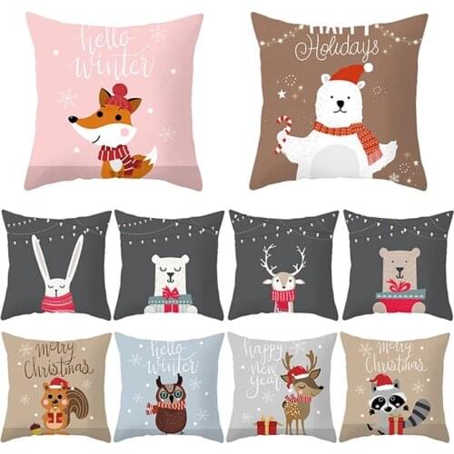 Fuwatacchi Cartoon Christmas Style Pillow Case Cute Animal Pattern Cushion Cover For Home Sofa Chair Decorative Throw Pillowcase
