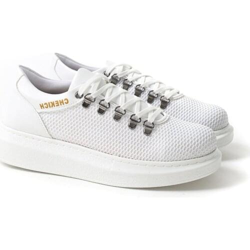 Chekich Casual Shoes For Mens & Womens White Faux Leather Laces Unisex New Trends 2021 Summer Vulcanized Material Wedding High Outsole Solid Platform Sneakers Flexible Air Breathable Nature Walking CH021 V2