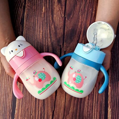 Baby Kids Children Cartoon Animal School Drinking Water Straw Bottle Straw Sippy Baby Cup With Handle 280ml