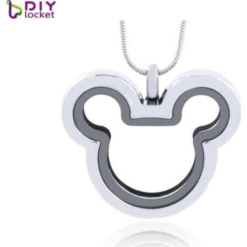 Diylocket mickey locket necklace with Chain Metal plain magnetic living memory floating charms lockets pendant