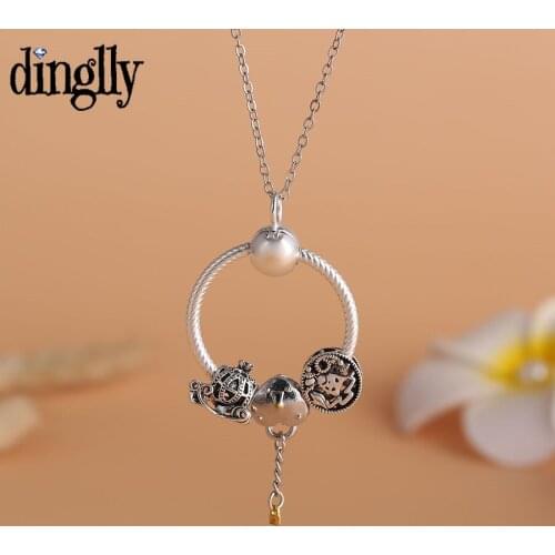 Dinglly Two-tone Heart Lock Key Pendant Necklace Pumpkin Cart Charm Silver Color Necklace Men Boys Birthday Party Jewelry