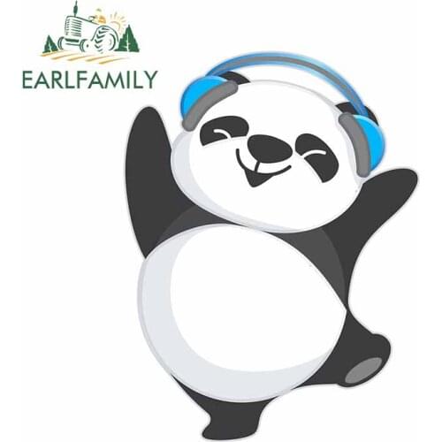 EARLFAMILY 13cm x 9.8cm for Cute Dancing Panda Listen Music Cartoon Car Stickers Personality Motorcycle Decal Car Assessoires